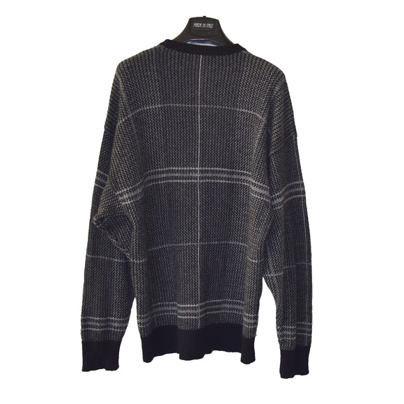 A8 Auth ERMENEGILDO ZEGNA 100% Cashmere Black & Grey Check Knit Sweater Size 48 - Picture 2 of 6